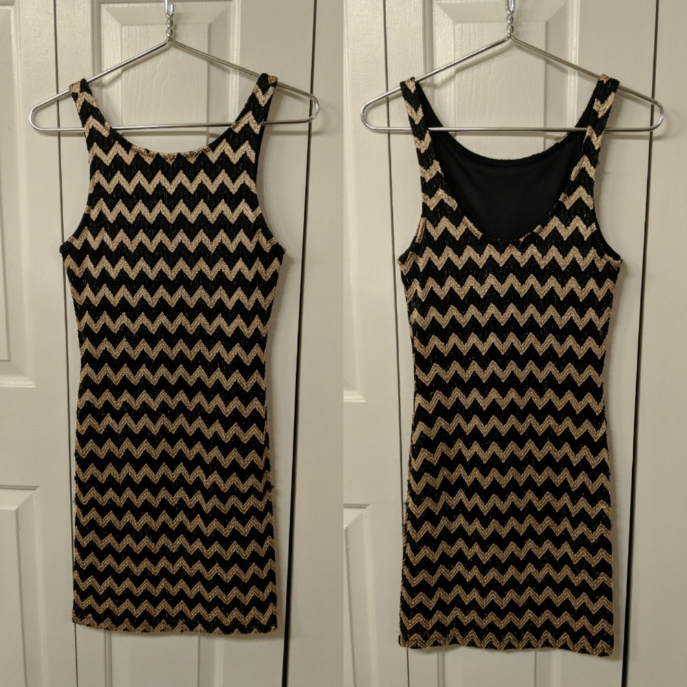 Forever 21 Black and Gold BodyCon Dress Sz M